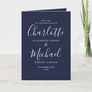 Navy Blue Elegant Signature Script Wedding Programme