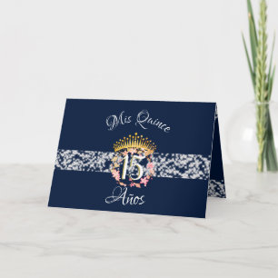 Navy Blue Elegant Silver Quinceañera Spanish Invitation