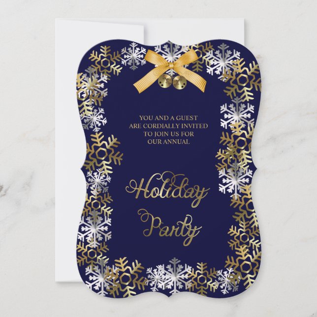 Navy Blue Elegant Snowflake Corporate Party Invite (Front)