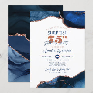 Navy Blue Elegant Surprise Party Adult Birthday Invitation