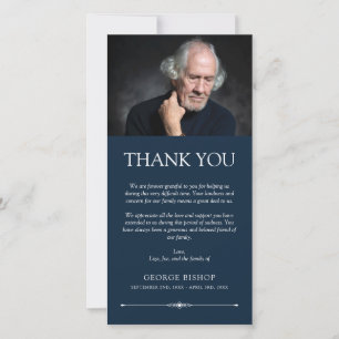 Navy Blue Elegant Sympathy Photo Thank You Card