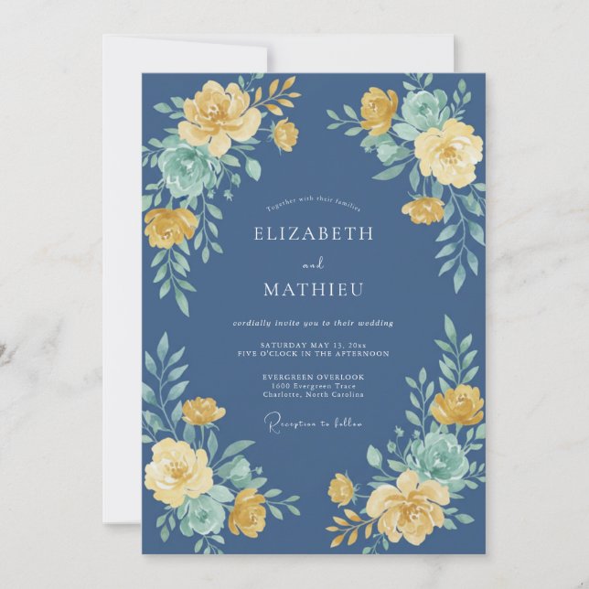 Navy Blue Elegant Vintage Wedding Invitation (Front)