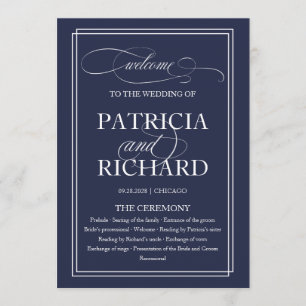 Navy Blue Elegant Wedding Ceremony Program Programme