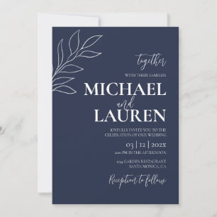 Navy Blue Elegant Wedding Invitation