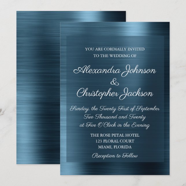 Navy Blue Elegant Wedding Invitation (Front/Back)