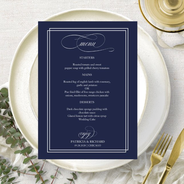 Navy Blue Elegant Wedding Menu (Creator Uploaded)