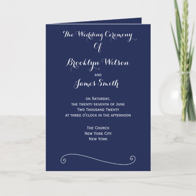 Navy Blue Elegant Wedding Programs Programme (Front)