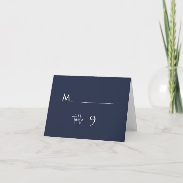 Navy blue elegant wedding simple place cards (Front)