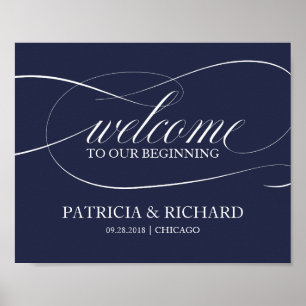 Navy Blue Elegant Welcome To Our Beginning Poster