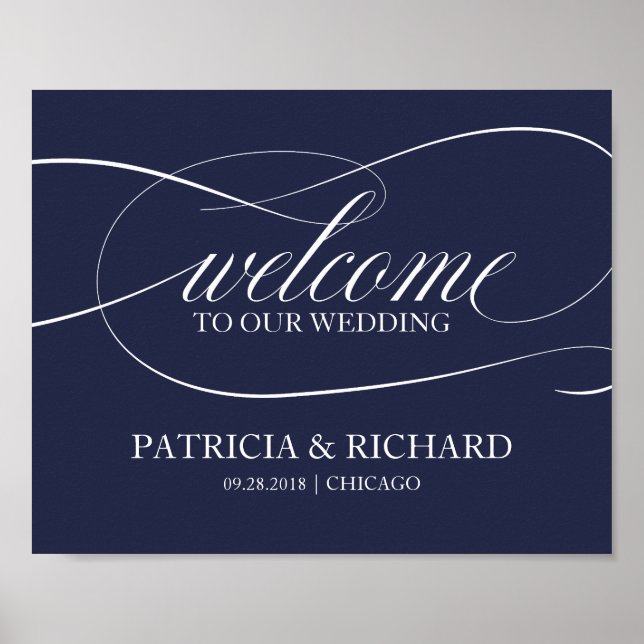 Navy Blue Elegant Welcome To Our Wedding Sign (Front)