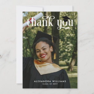 Navy Blue Elegant White Overlay Photo Graduate Thank You Card