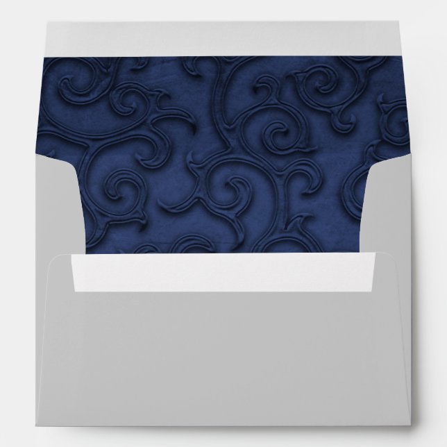 Navy Blue Embossed Look Scrolls Envelope (Back (Bottom))