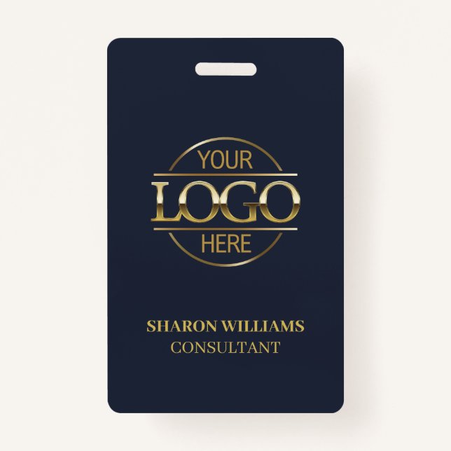 Navy  Blue Employee ID with Custom Business Logo ID Badge (Front)