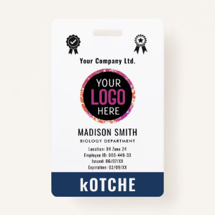 Navy Blue Employee Name Business Logo kotche ID Badge