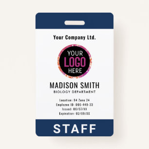 Navy Blue Employee Name Business Logo kotche ID Badge