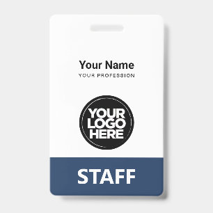 Navy Blue Employee Name Business Logo Qr Code ID Badge