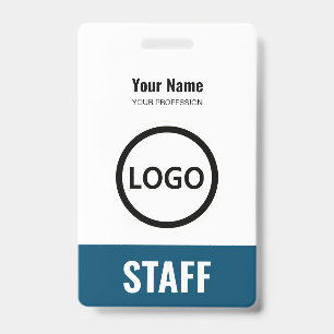 Navy Blue Employee Name Business Logo Staff Tag ID Badge