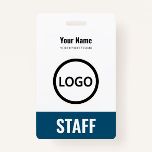 Navy Blue Employee Name Business Logo Staff Tag ID Badge