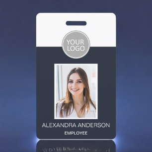 Navy Blue Employee Name Logo Photo Corporate Work ID Badge