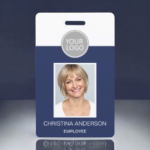 Navy Blue Employee Name Logo Photo Corporate Work ID Badge