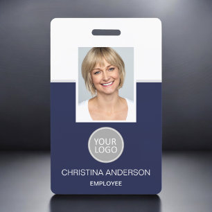 Navy Blue Employee Name Logo Photo Corporate Work ID Badge
