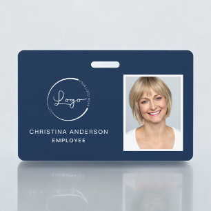 Navy Blue Employee Name Logo Photo Corporate Work ID Badge