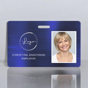 Navy Blue Employee Name Logo Photo Corporate Work ID Badge