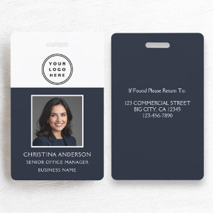 Navy Blue Employee Name Logo Photo Corporate Work ID Badge