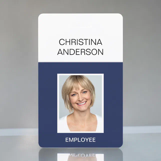 Navy Blue Employee - Name Photo Corporate Work ID Badge | Zazzle