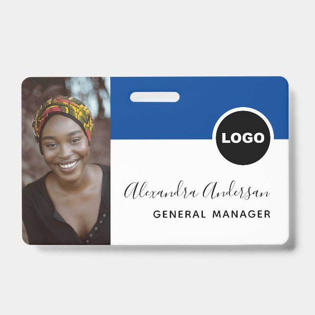 Navy Blue Employee Photo ID Company Security Badge (Front)