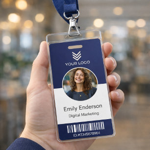 Navy Blue employee photo name tags, business logo  ID Badge