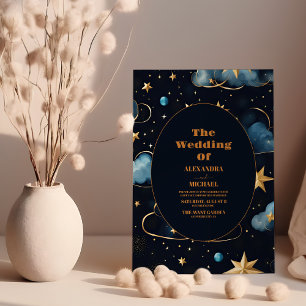 Navy Blue Enchanting Celestial Wedding Invitation