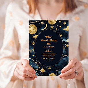Navy Blue Enchanting Celestial Wedding Invitation