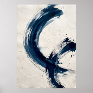 Navy Blue Enso Circle Brushstroke Art Print Zen