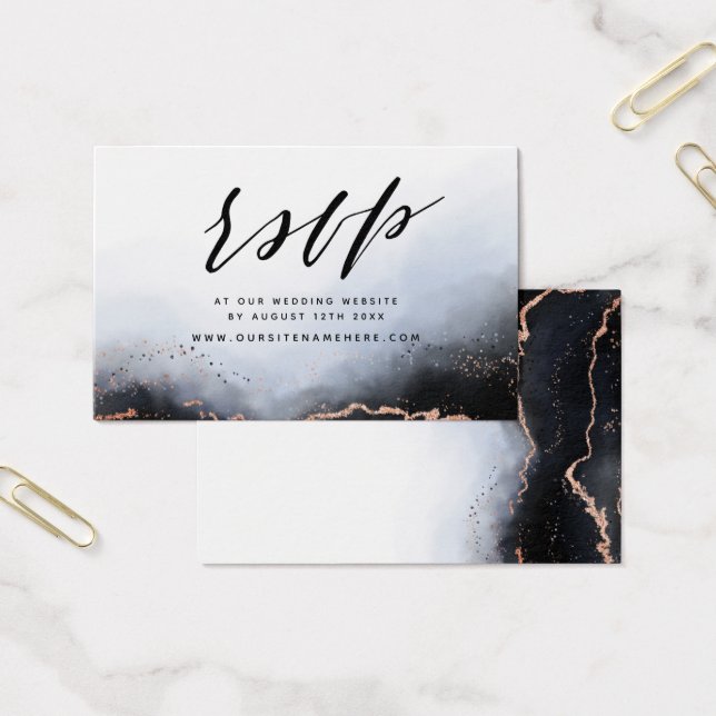 Navy Blue Ethereal Mist Website RSVP Insert Cards (Office)