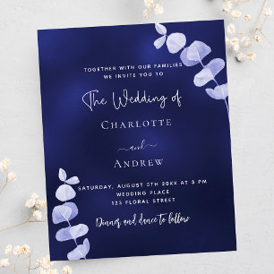 Navy blue eucalyptus budet wedding invitation