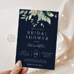 Navy Blue Eucalyptus Greenery Leaves Bridal Shower Invitation<br><div class="desc">Beautiful botanical themed bridal shower invitation featuring watercolor eucalyptus greenery leaves on a navy blue background. Perfect choice for autumn and winter weddings.</div>