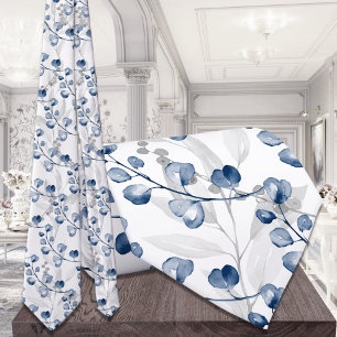 Navy Blue Eucalyptus Greenery Watercolor Wedding Tie