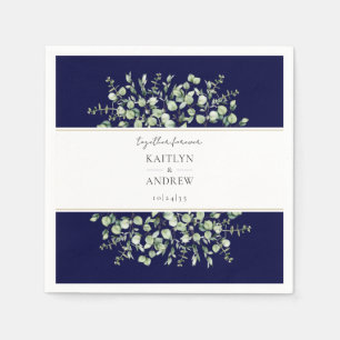 Navy Blue Eucalyptus Together Forever Wedding Napkin