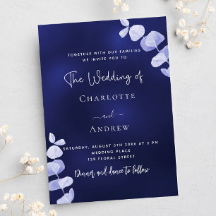 Navy blue eucalyptus wedding invitation