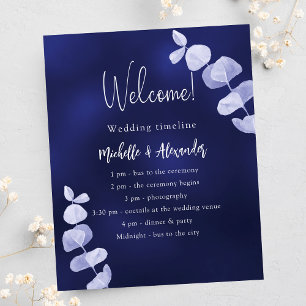 Navy blue eucalyptus wedding program timeline