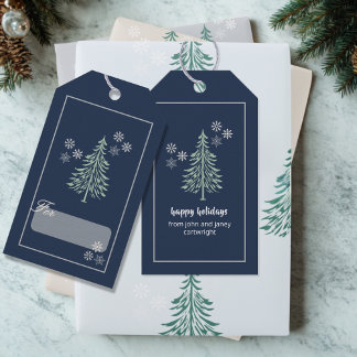 Navy Blue Evergreen Tree Gift Tags – Set of 10