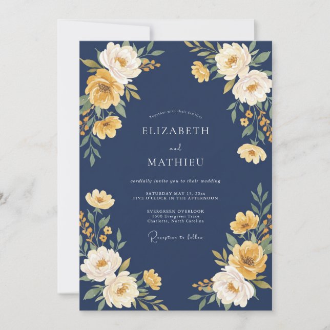 Navy Blue Exquisite Autumnal Wedding Invitation (Front)