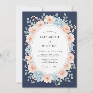 Navy Blue Exquisite Floral Wedding Invitation