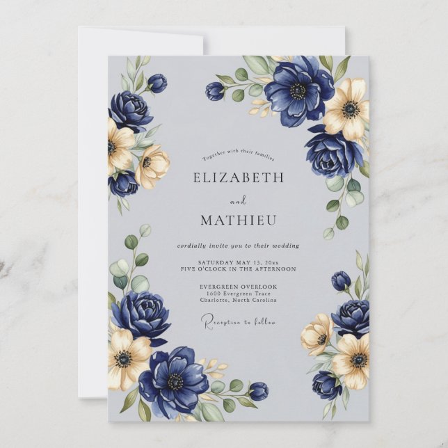 Navy Blue Exquisite Winter Wedding Invitation (Front)