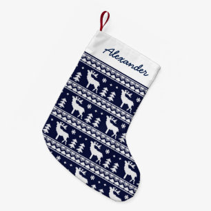 Navy Blue Fair Isle Christmas Sweater Pattern Small Christmas Stocking
