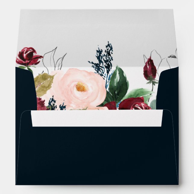 Navy Blue Fall Floral 5x7 Return Address Envelope (Back (Bottom))