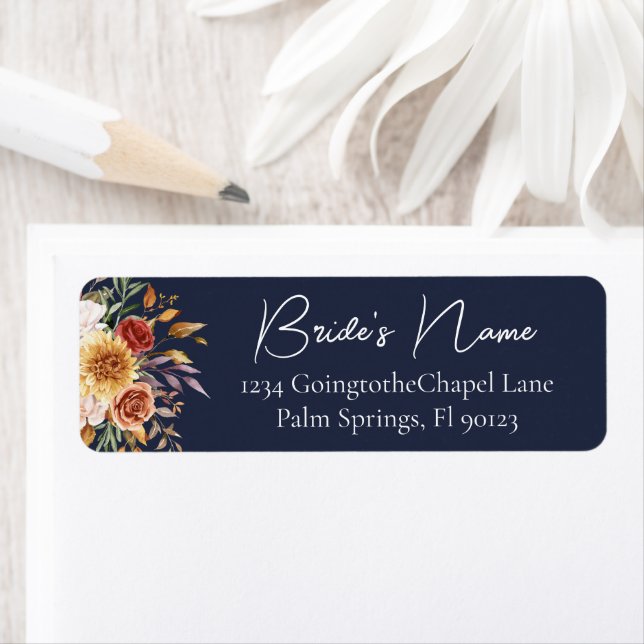 Navy Blue Fall Floral Bridal Return Address (Insitu)
