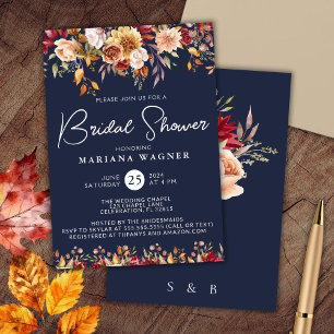 Navy Blue Fall Floral Bridal Shower Invitation