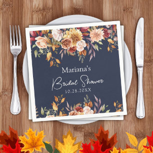 Navy Blue Fall Floral Bridal Shower Napkin